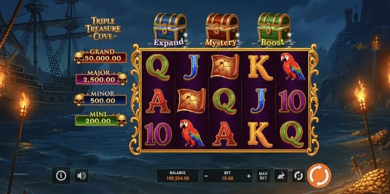 Triple Treasure Cove - Hold and Win bonus round with coins